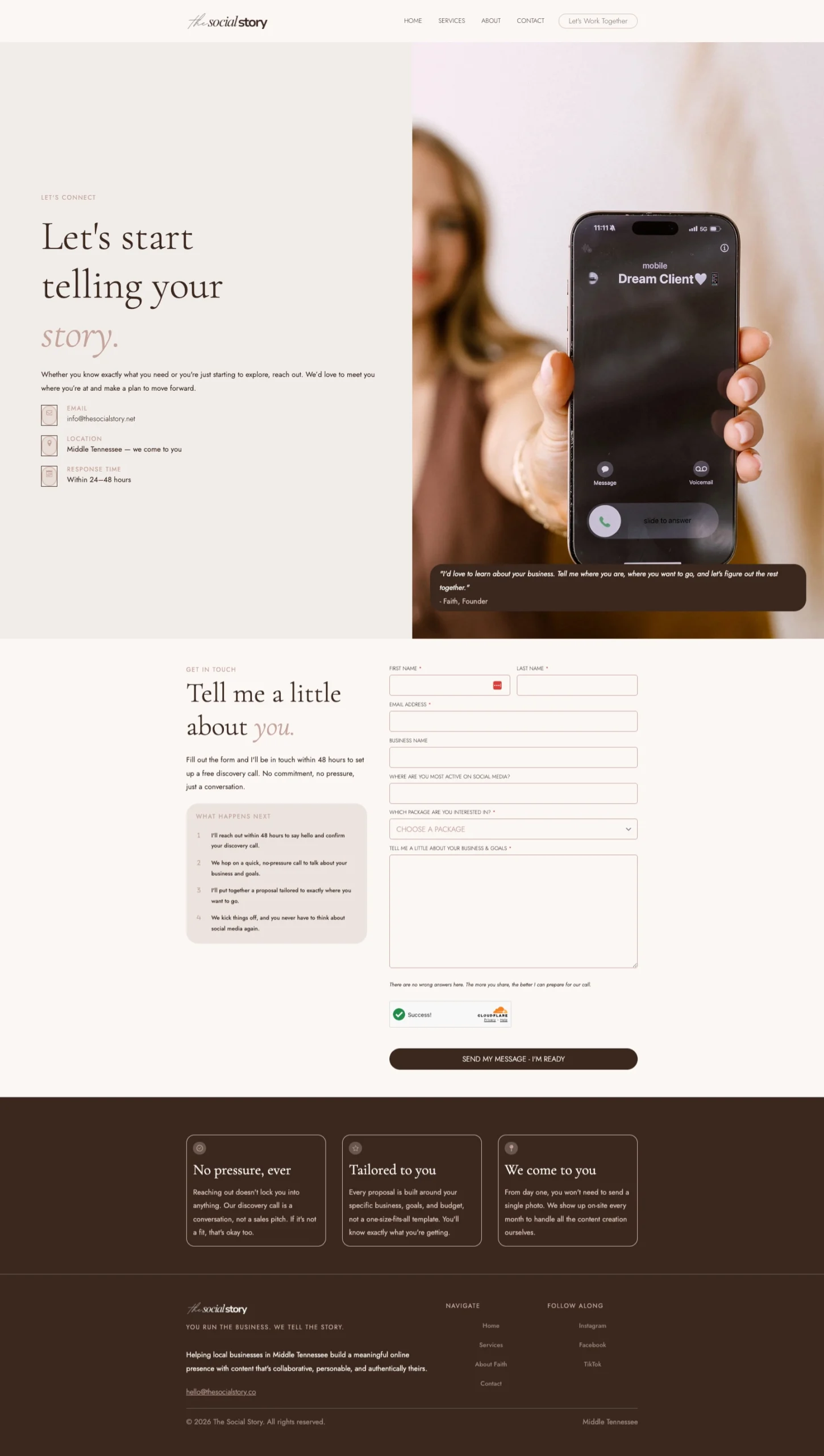 Social Story's new contact page
